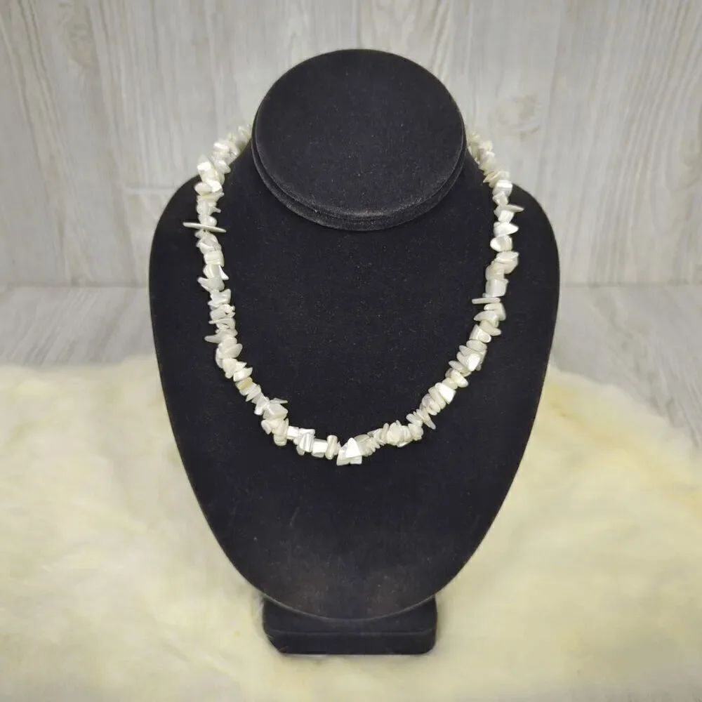 Handmade Sea Shell & Shark Tooth White Mother of Pearl Choker Necklace
